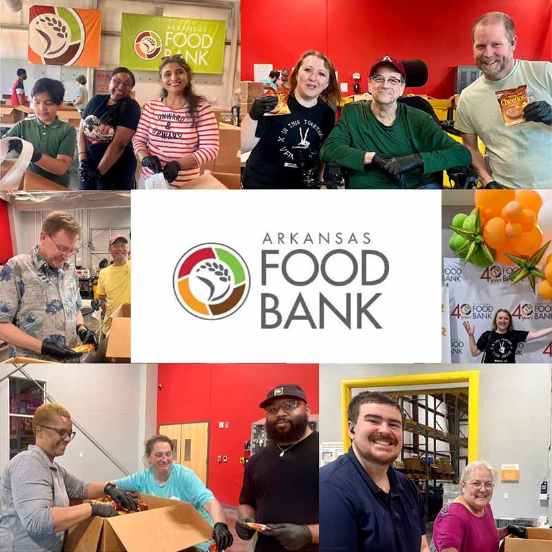 Photos of Euronet Software Solutions employees serving at Arkansas Food Bank