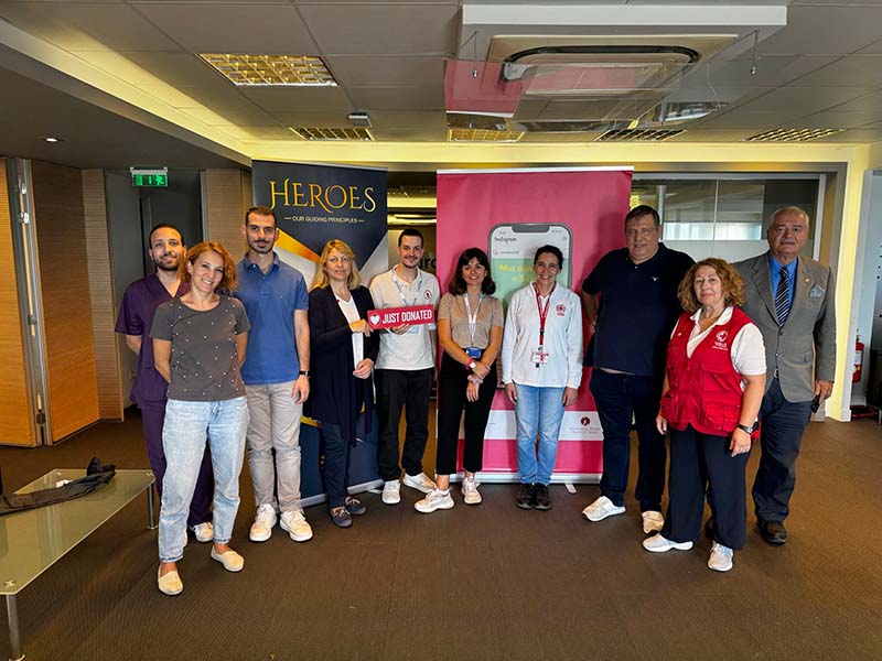 A photo of a blood drive at the Euronet Greece office